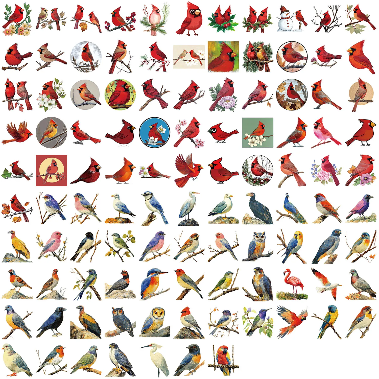 106 Cartoon Colorful Birds Retro Series Graffiti Stickers Animal DIY Mobile Phone Water Cup Skateboard Waterproof Wholesale