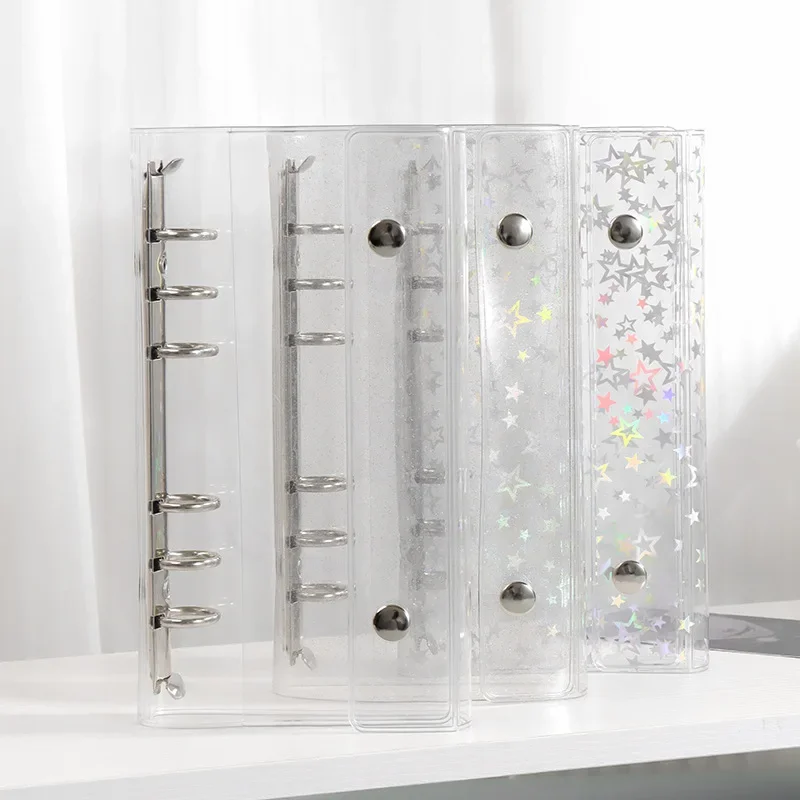 A6 6-Hole Narrow Half Laser Full Sky Star PVC Double Buckle Flip Cover Three Fold Loose Leaf Notebook Detachable Cover