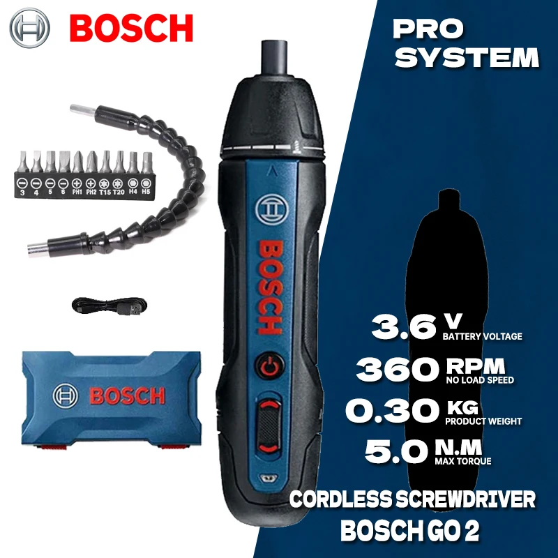 BOSCH GO2 Cordless Compact Screwdriver Mini Press Type Screwdriver Rechargeable Multifunctional Smart Hand Drill Bosch Go 2