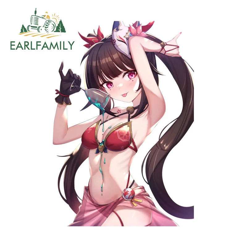 EARLFAMILY 13cm x 8.9cm Sparkle Pouring Wine Car Stickers Waterproof Sexy Anime Bikini Mask Laptop Decals Waifu Loli Cup Decor