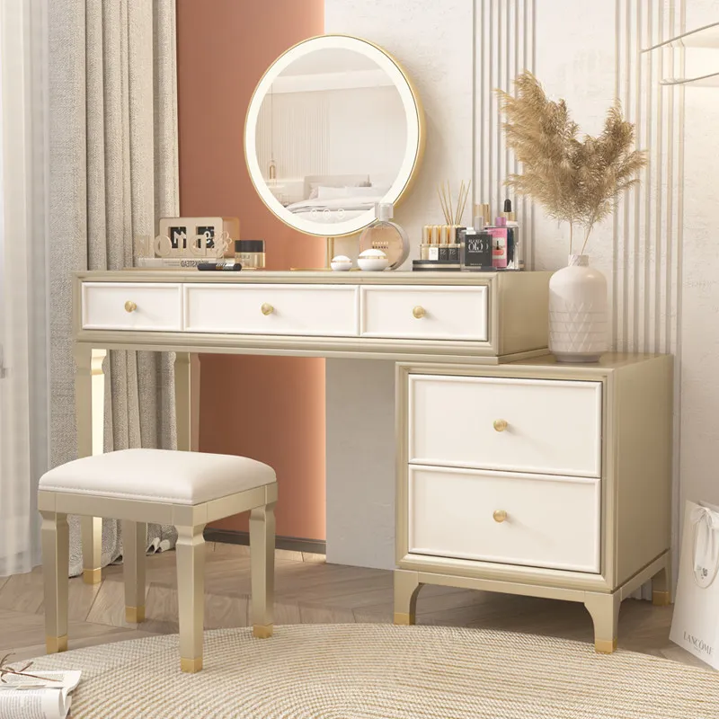 Light Luxury Modern Minimalist Solid Wood Dressing Table Makeup Cabinet Storage for Small Bedroom Spaces