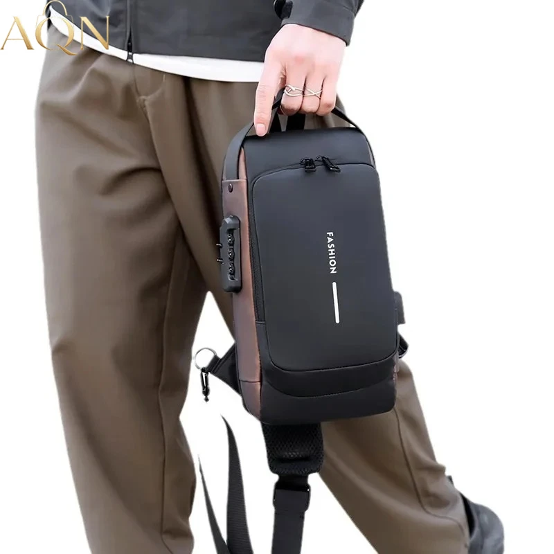 Torba na ramię AQN Anti-Theft dla mężczyzn, biznesowa torba typu sling, do szkoły, podróży, jazdy na rowerze, wędrówek, na kemping, plecak z wieloma kieszeniami.