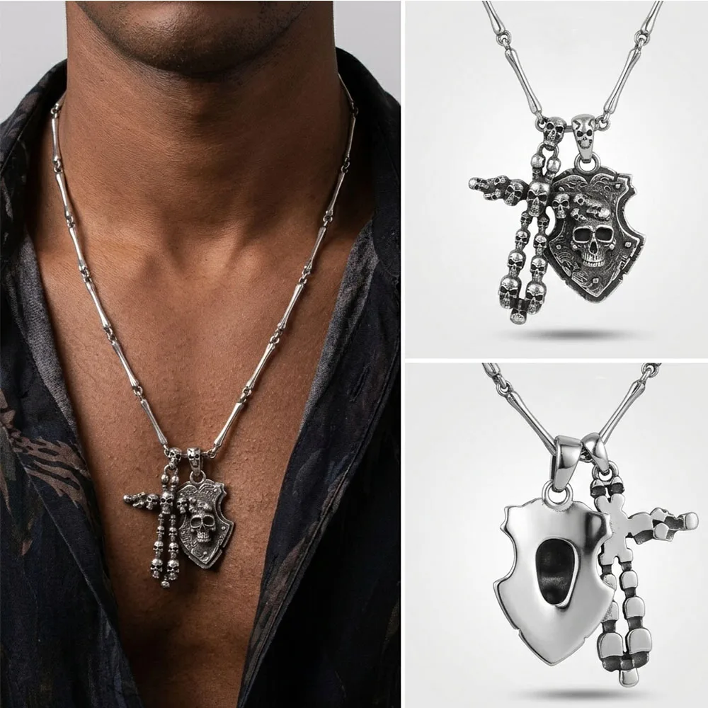 

Vintage Gothic Dark Skull Pendant Stainless Steel Viking Pendant Fashion Biker Rock Punk Jewelry Antique Retro Punk Skeleton