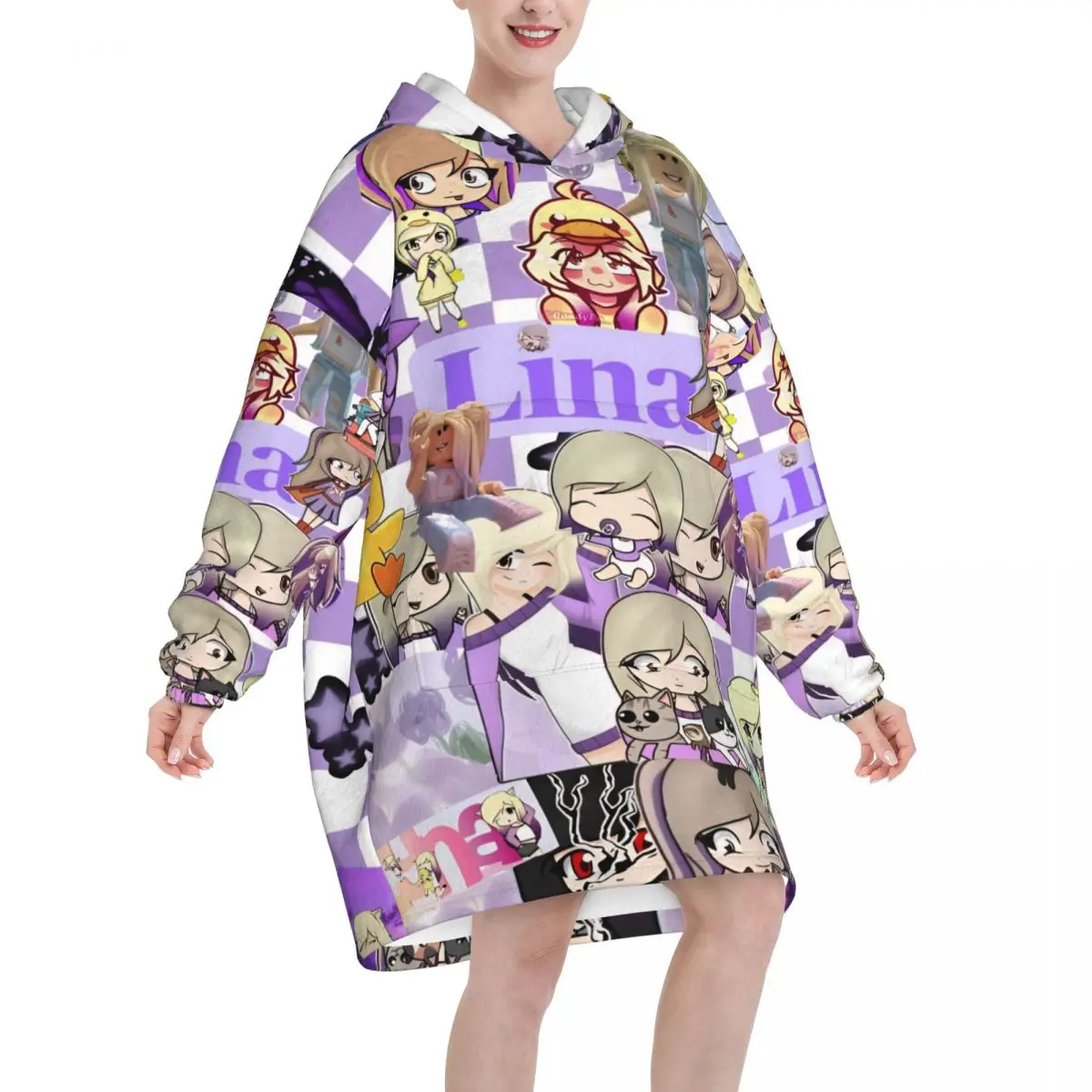 Dense Real Mix Collage Lyna Vallejos Wearable Blanket Hoodie  Warm Cozy Large Blanket Sweatshirt Thick Fleece Hooded Blanket