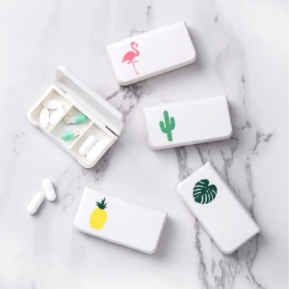 3 Grids Pill Box Mini Organizer Case Tablet Flamingo Cactus Leaf Pill Case Dispenser Medicine Boxes Dispensing Medical Kit