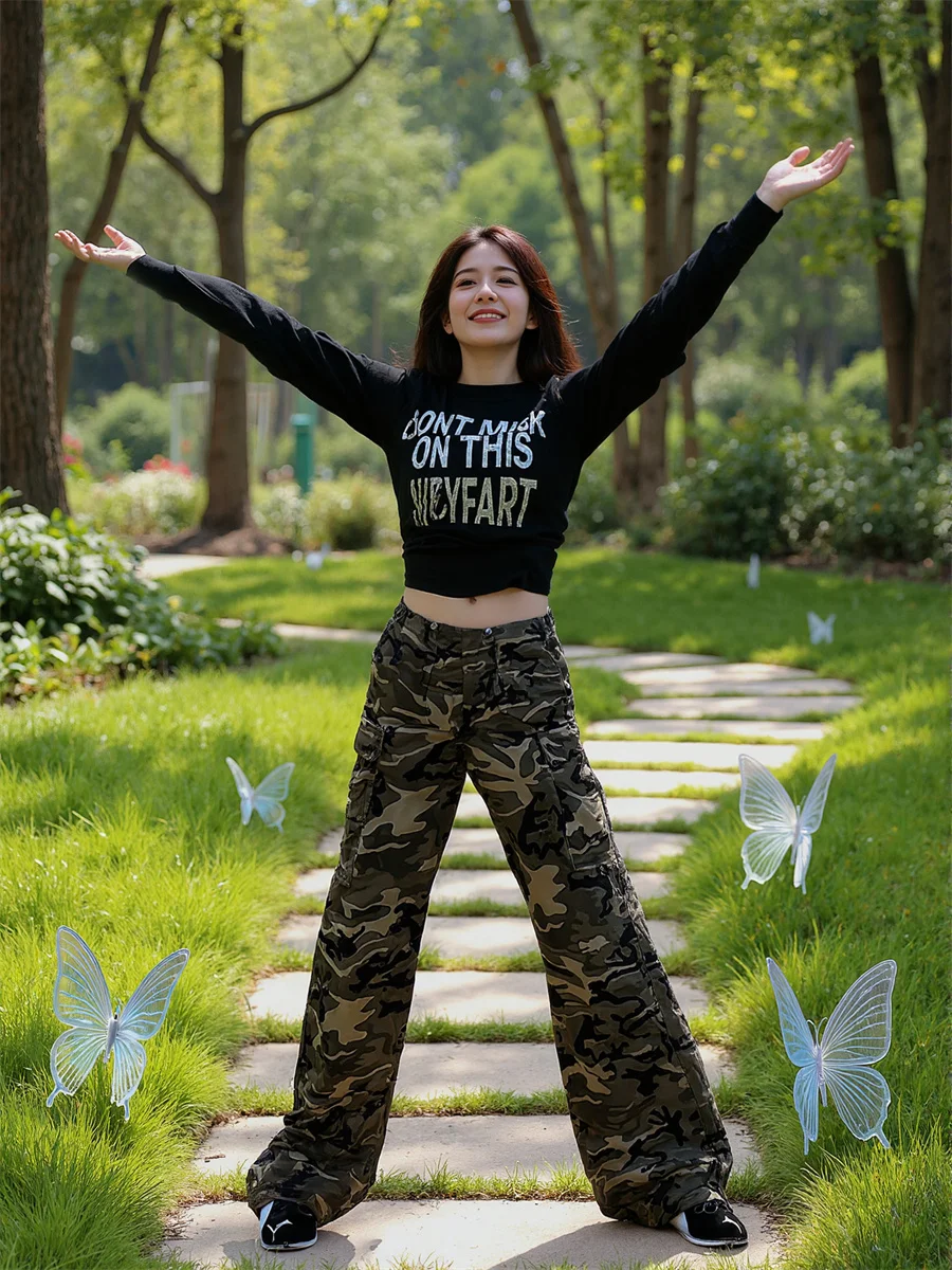 

Женские брюки, офисные женские брюки с камуфляжной отделкой, дизайн, модный элемент, декоративный, стильный, современный, шик