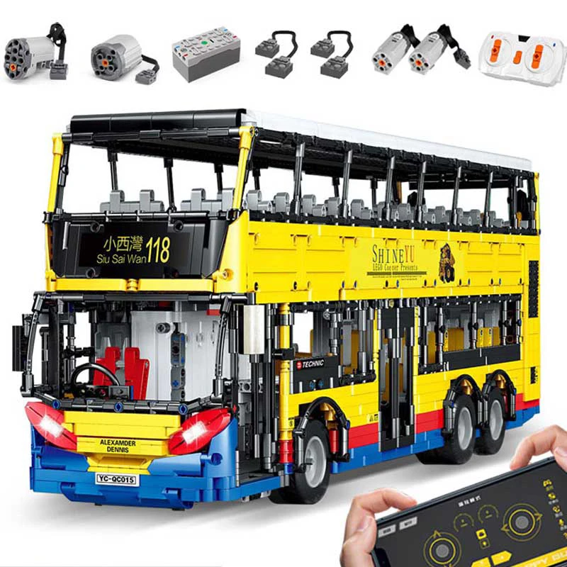 

4255PCS YC-QC015 MOC Double Decker Bus Technology Bricks With Remote Control Version Building Blocks Adult Gifts for Children