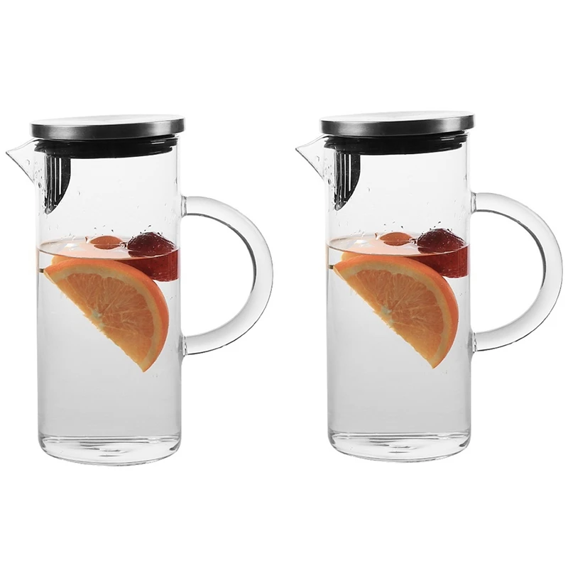 2 Pieces Water Carafe Glass Carafe Fridge Jug 1 Liters Water Jug Teapot Transparent