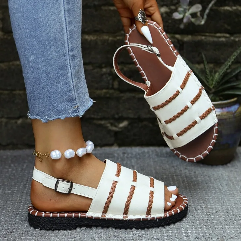 Sandalias planas tejidas para mujer, chanclas informales de diseñador, zapatos, zapatillas nuevas, tendencia 20225, moda de playa de verano, zapatos deslizantes para fiesta para mujer