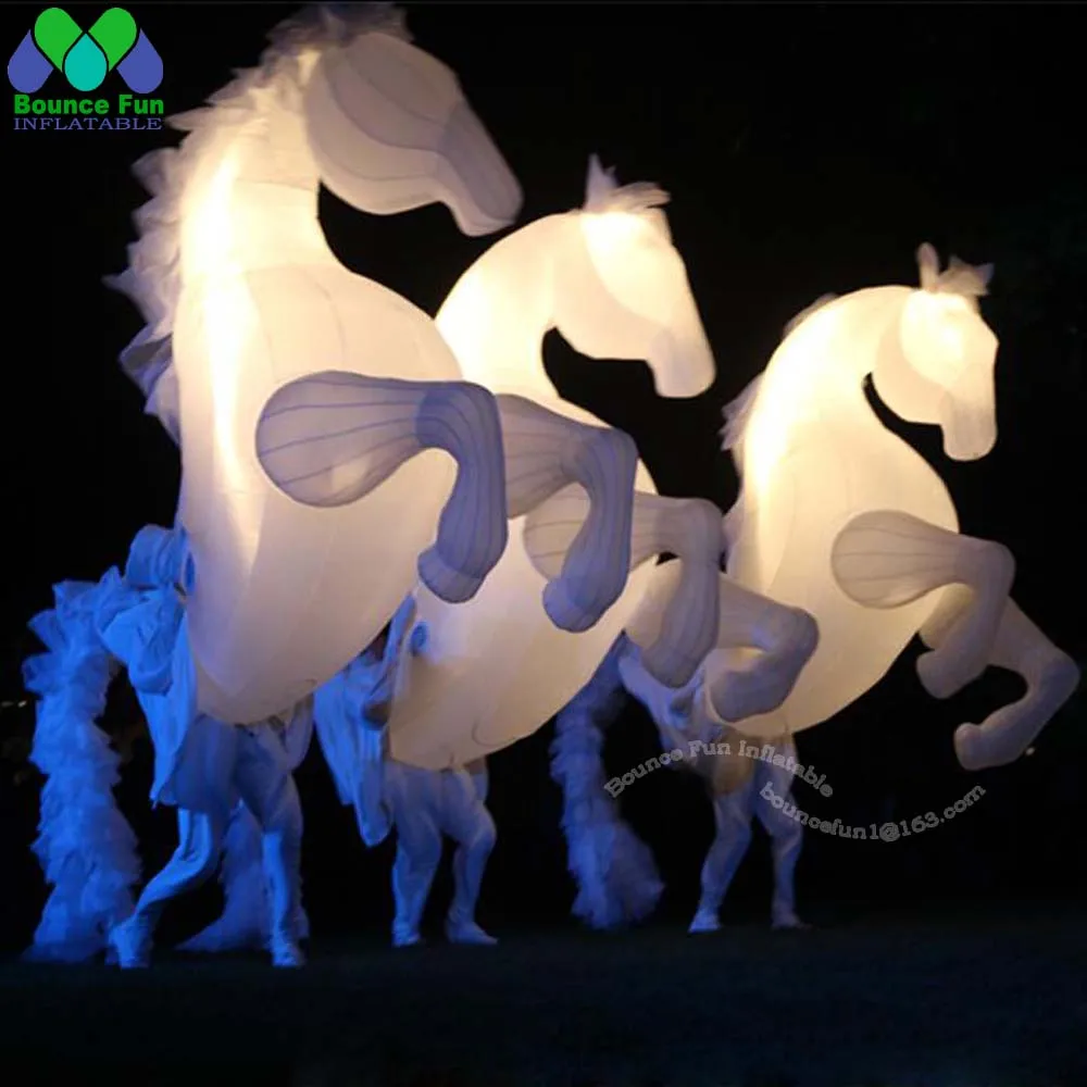 Disfraz de caballo inflable blanco grande con luces, traje de Mascota de dibujos animados para caminar, Carnaval, desfile, actuación, 3m