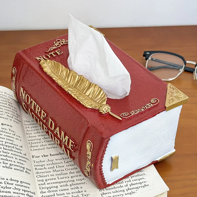 Antique Book Tissue Box Rectangular Tissue Holder Dispenser Napkin Holder Home Decor for Bathroom Living Room Office Car Kitchen