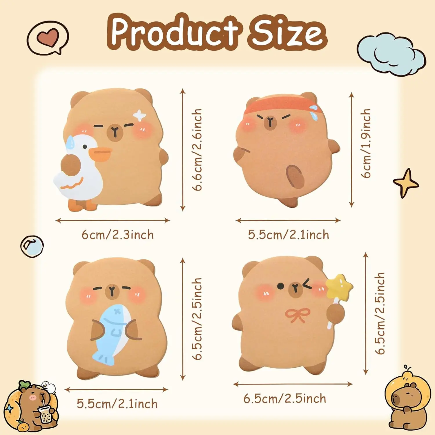 Capybara Shape Sticky Notes, Cute Cartoon Capybara Sticky Memo Pads Kawaii Small Self-Stick Memo Note Pad, Self-Stick Notepad