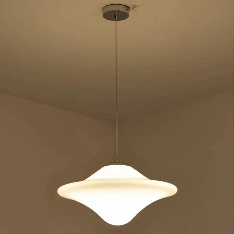 Modern Milky White Glass Pendant Lamps Nordic Flying Saucer LED Hanging Light Restaurant Kitchen Bedroom Coffee Store Front Desk