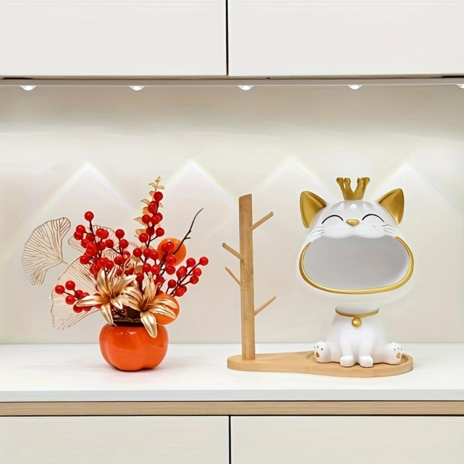 Decoração de estátua de gato fofo, estatueta de ornamento de gato, caixa de joias, decoração estética de quarto, decoração, acessórios de cozinha, decoração de banheiro