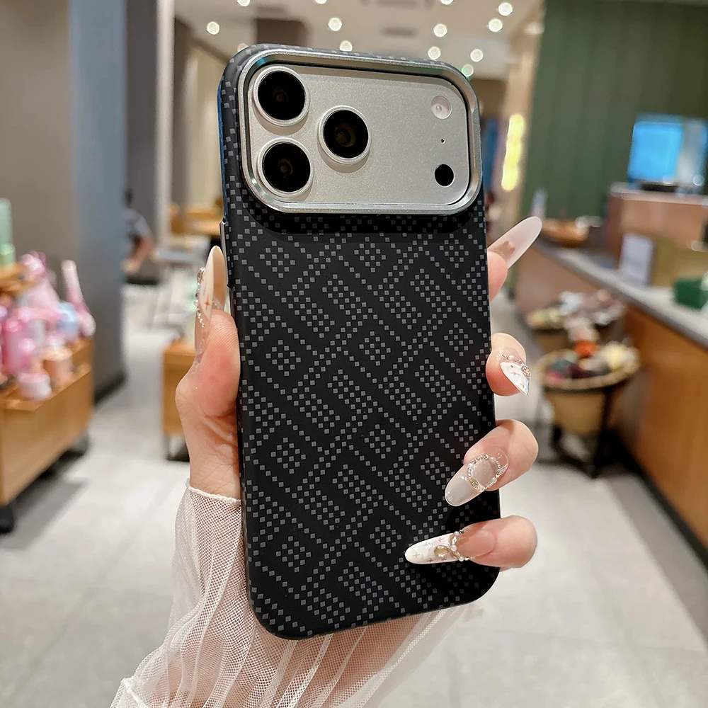 Kohlefaser-Textur Magnetische Hülle für iPhone 17 16 15 14 13 Pro Max Air Ultradünne Legierungs-Linse Kabelloses Laden für Magsafe Cover – Detail 5