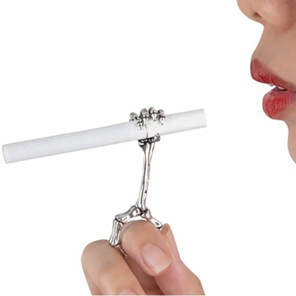 Hand Bone Smoking Ring Cigarette Holder Thick Smoke Cigarette Holder Skull Pattern Cigarette Adjustable Ring Blunt Holder