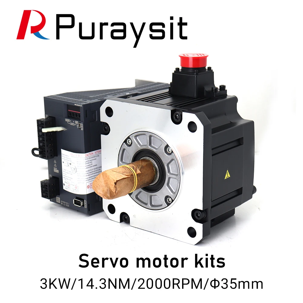 

Puraysit Servo Motor kits 3KW MR-JE-300A HG-SN302J-S100 14.3NM 2000rpm Dia.35mm 3 Phase 220V