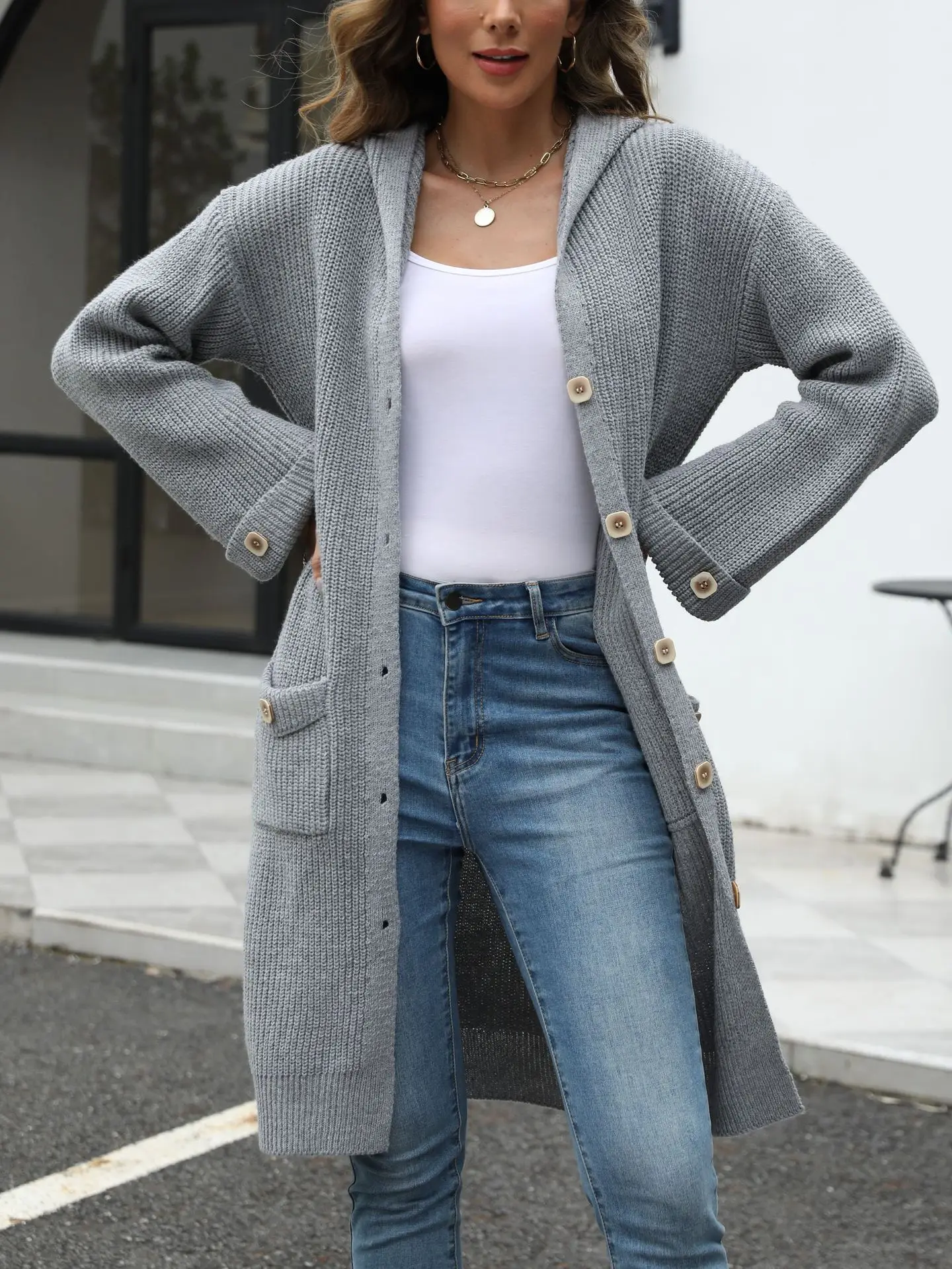 

Women's Sweater Long Sleeve Elegant Style for Autumn Winter Fashion V-Neck Knitted Open Cardigan Loose Fit Solid Color