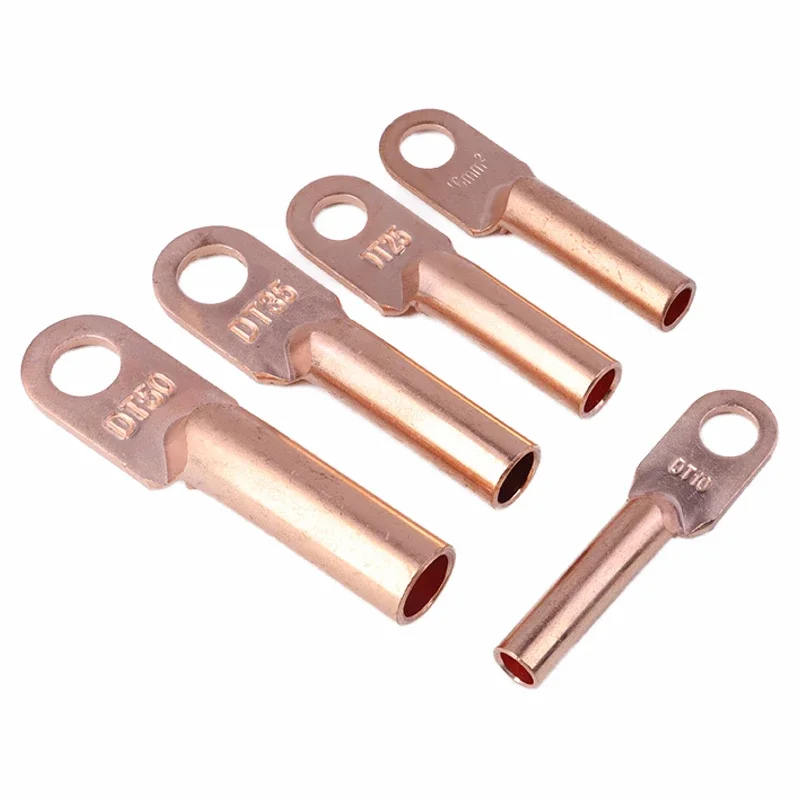 Copper Tube Wire Terminal DT-10 16 25 35 50mm² Crimp Splice Block Bare Bolt Hole Nose Tube Lug Cable Connector Hole 8.5mm 10.5mm