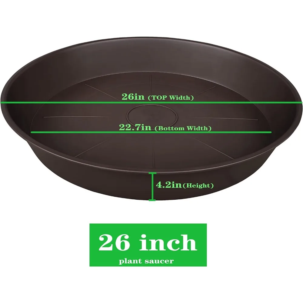 Confezione da 2 piattini per piante profonde da 26 pollici, vassoi per acqua in plastica resistenti per vasi da interno/esterno, marrone