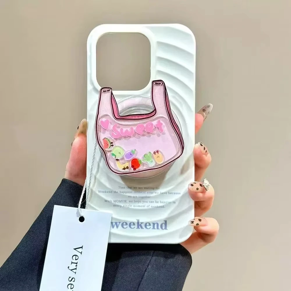 Korean Cute Pink Bag Fruit Shake Rock for Magsafe Griptok Phone Holder Ring Finger  Stand Support for IPhone Samsung Girl Bracke