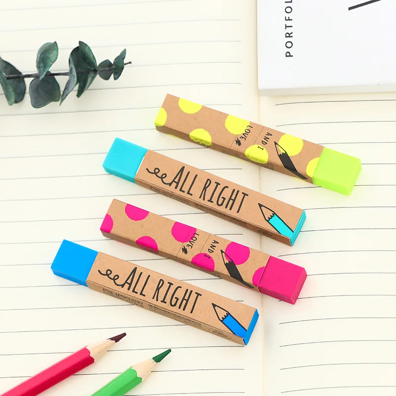 1pc Kawaii Stationery Rectangle 2B Pencil Rubber Eraser Student Prizes Gift Solid Color Soft Eraser School Supply