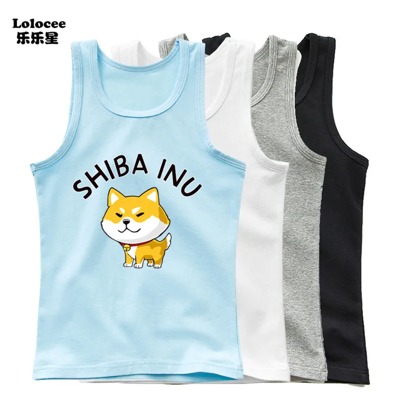 Funny Doge Shiba Inu Tank Top Boys Sleeveless t-shirts Kids Cartoon Husky Dog sports vest