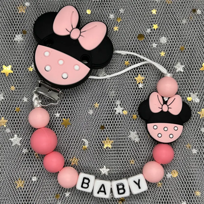 Handmade Free Personalized Name Silicone Beads Custom Name Pacifier Clips Safe Teether Chain Baby Teether Dummy Clip Holder Gift