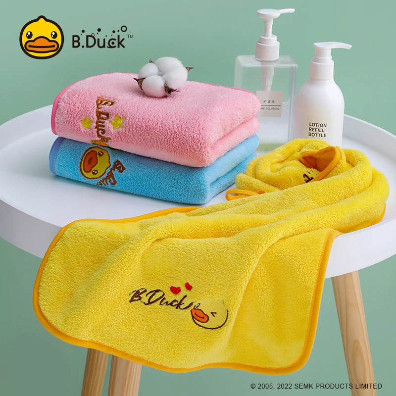 B.Duck Coral Velvet Cartoon Hand Towel Hangable Towel Quick Dry Durable Thickened Children's Absorbent Towel Thickened Face Wash