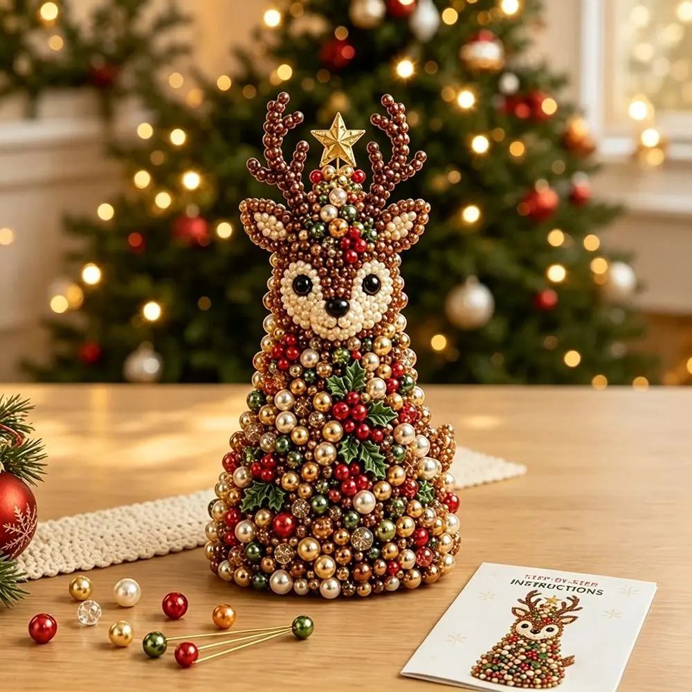 Multicolor Beaded Christmas Tree Kit Crystal Beads Creative Craft Design Holiday Bead Craft Kits Dreamy Style Home Tabletop Size
