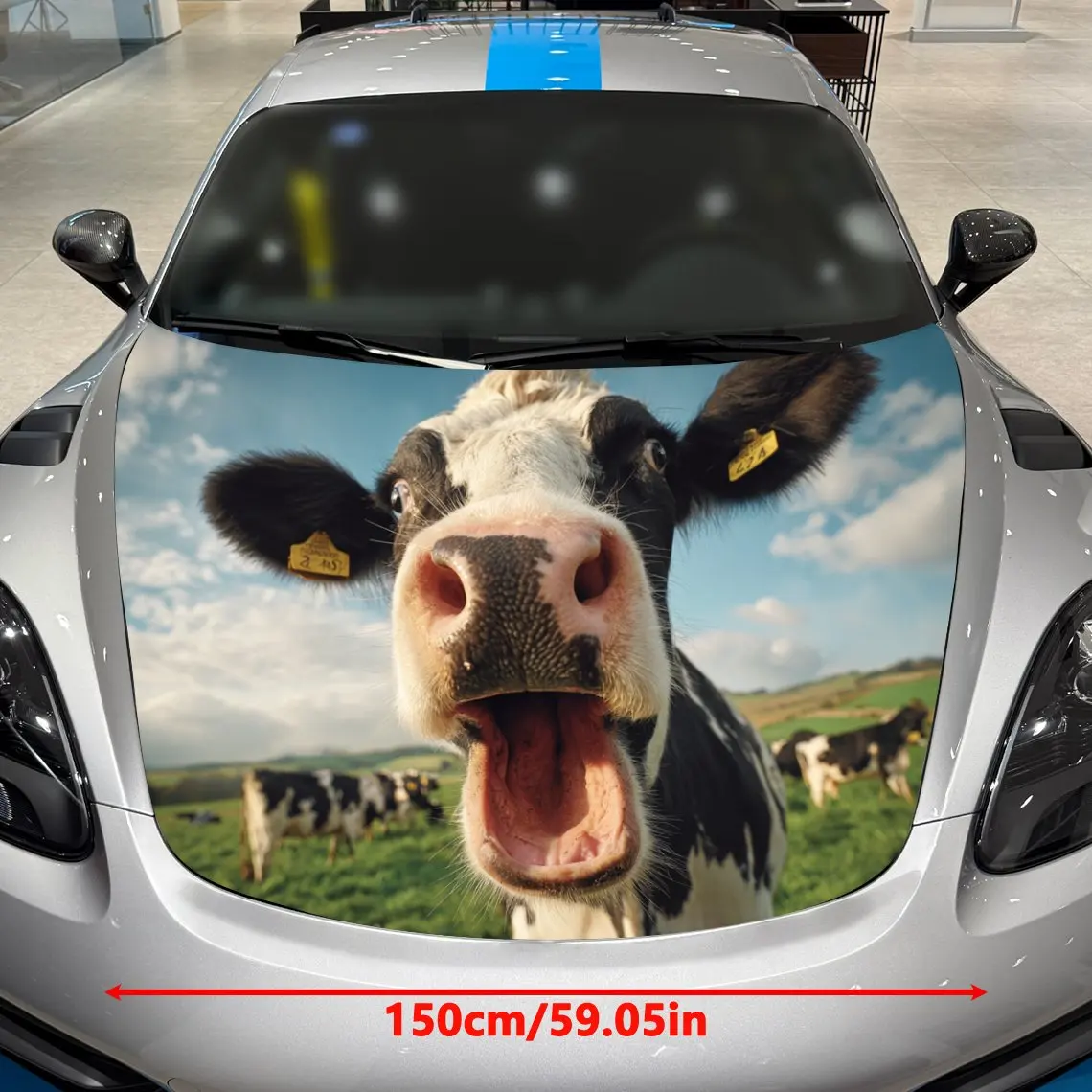 Weird Cow Car Hood Vinyl Packaging-waterproof, Scratch Resistant, Self-adhesive Sticker, Red And Black Design, Durable PVC, Suit
