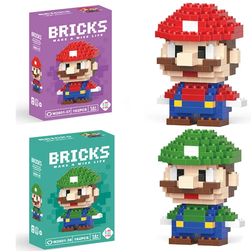 Super Mario Bros toy bricks Anime Cartoon Character Luigi Assembled Model toy bricks Kids Puzzle Doll Toy Birthday Gift