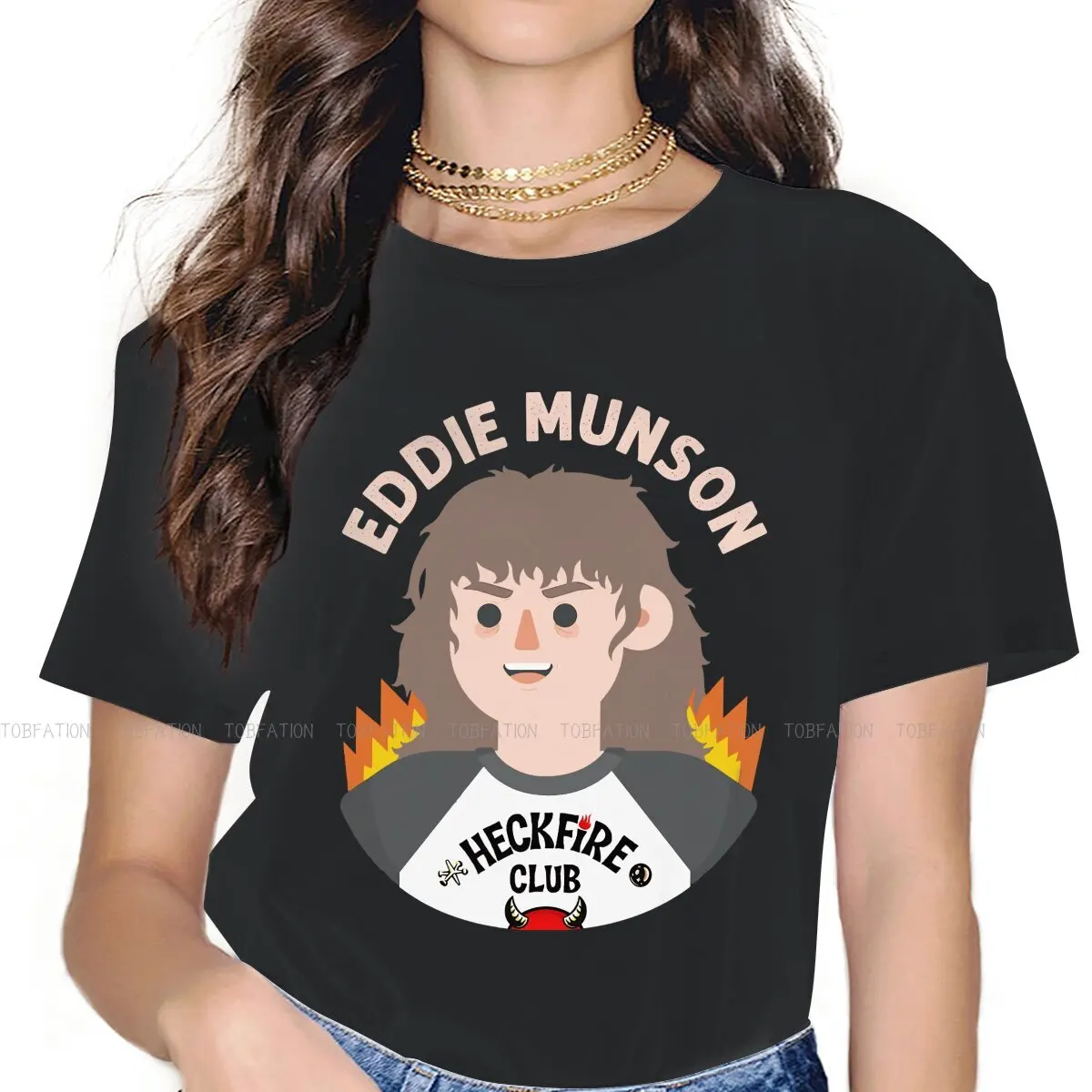 Cartoon Classic TShirt For Girls Eddie Munson Fans Tops Fashion Female T Shirt 4XL Soft Print Oversized