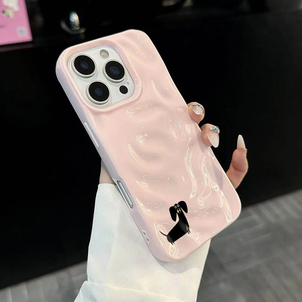 Minimalistische Dackel-Handyhülle für iPhone 17 16 15 14 13 12 11 Pro Max 14 Plus 17Air, Falten-Wellen-Design, weiche Silikonhülle – Detail 3
