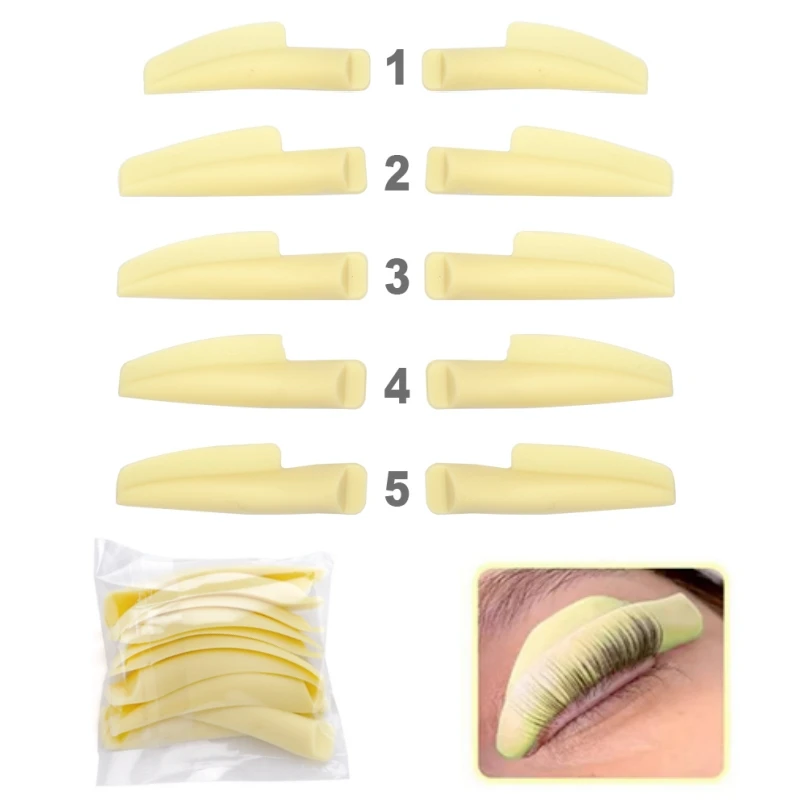 New 5 Pairs Yellow Silicone Eyelash Perm Pads Eyelash Perming Curler Rods Reusable Lash Lifting Pads Beauty Makeup Accessories
