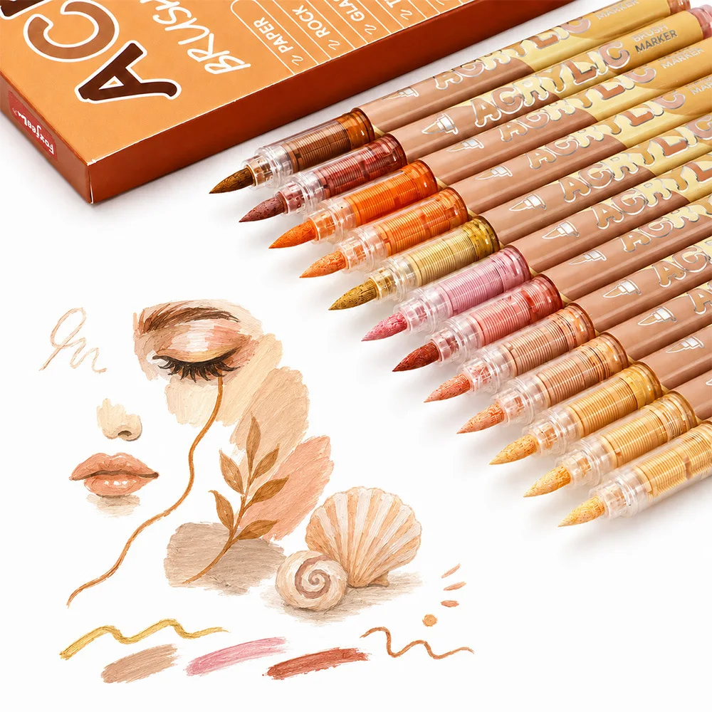 12 Farben Acryl-Marker-Set Permanente Marker mit Pinselspitze Acryl-Malmarker für Stein Glas Keramik Leinwand Holz Stoff – Detail 10