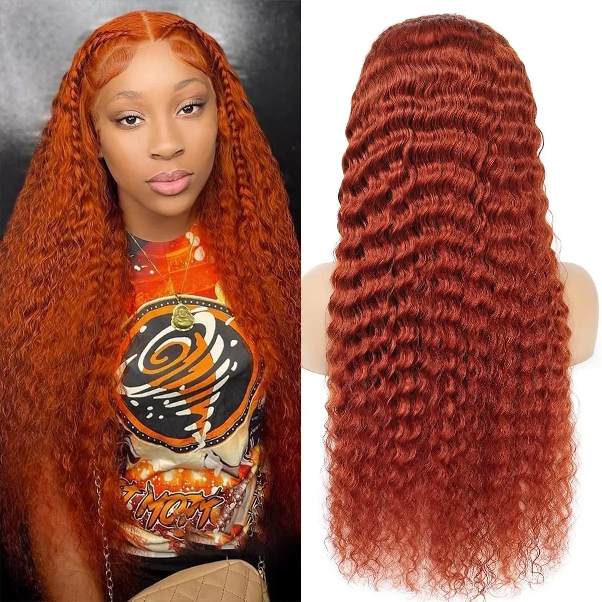 

350 Lace Front Wigs Human Hair 200% Density 13x4 Deep Wave Lace Frontal Wigs Peruvian Hair Pre Plucked Ginger Orange Curly Wig