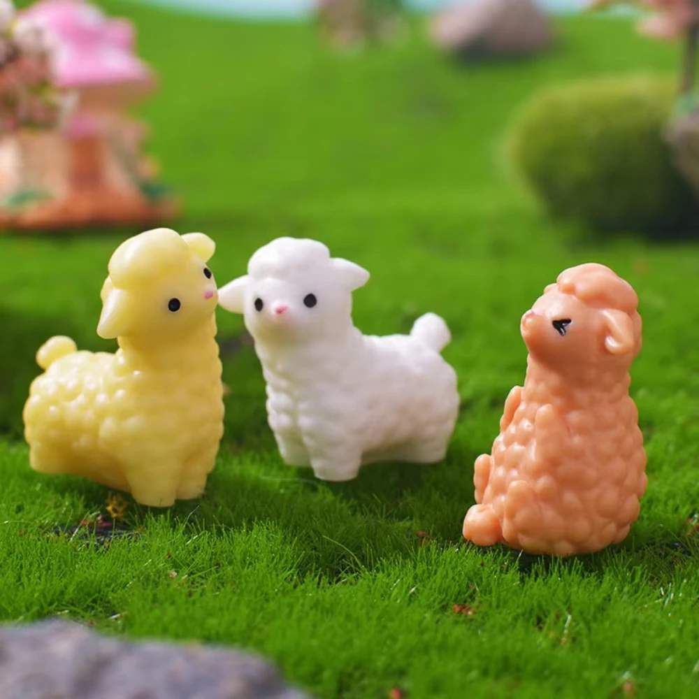 Cute Cartoon Alpaca Resin Ornaments Micro Landscape Simulation Zoo Forest Animal Figurines Craft Decor Accessories