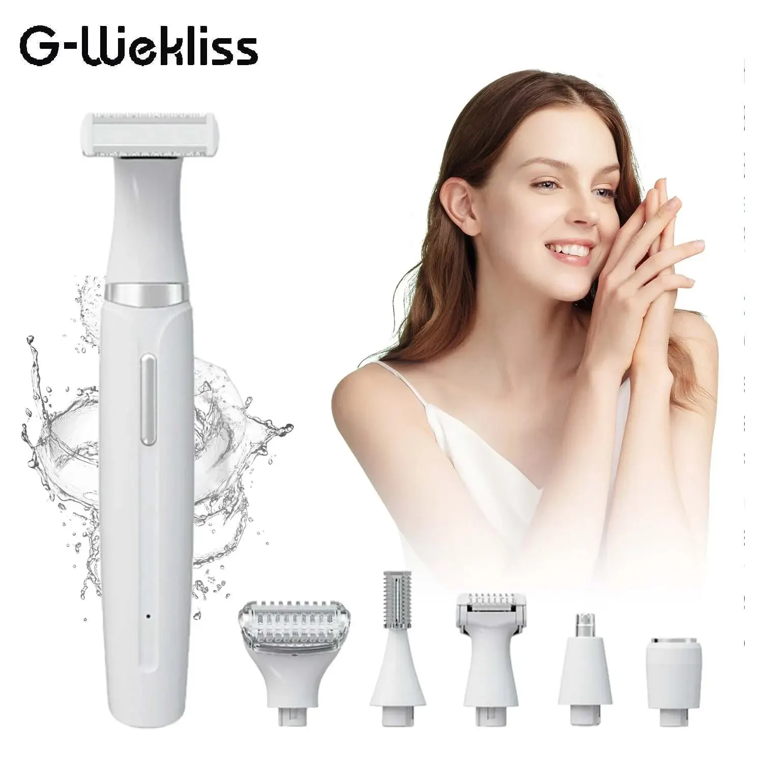 G-Weklis 6 in 1 Portable Bikini Trimmer Rechargeable Painless Electric Epilator Razors Tool for Women Eyebrow Nose Face Leg