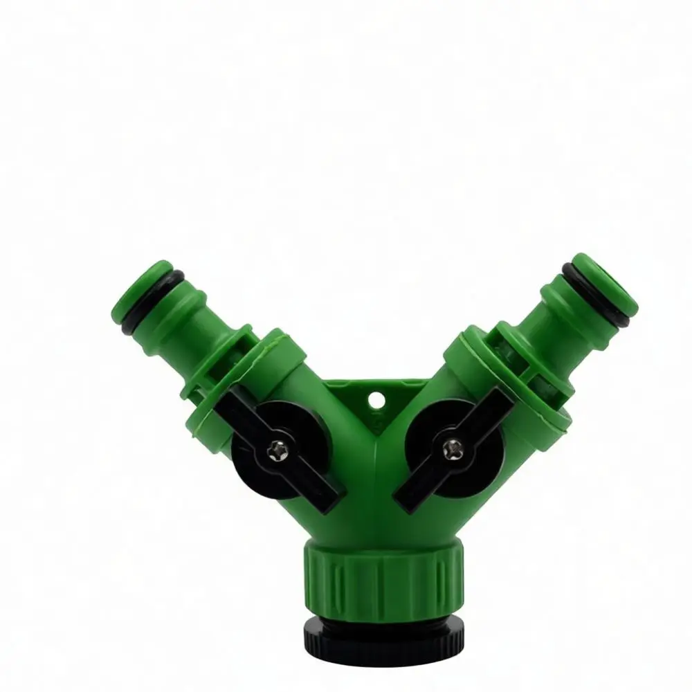 Plastic Garden Irrigation Hose Splitter Two Way Connector Outdoor Tap Adapter Dual Flow Diverter Valve Green Watering Gear
