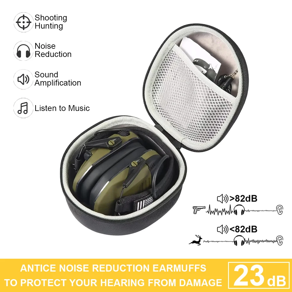 Shockproof Hard Carrying Case Storage Travel Bag For Howard Leight Impact Sport Sound Amplification OD Electric Earmuff