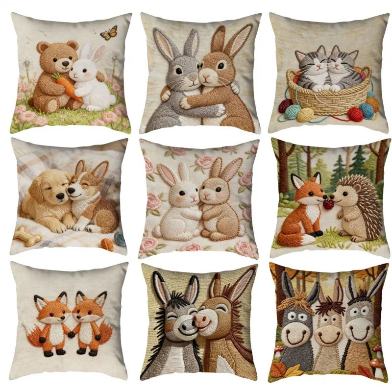 VIKAMA Faux Embroidered Animal Cushion Cover Soft and Skin-Friendly Sofa Bedroom Cushion Cover Animal Lovers Home Decor