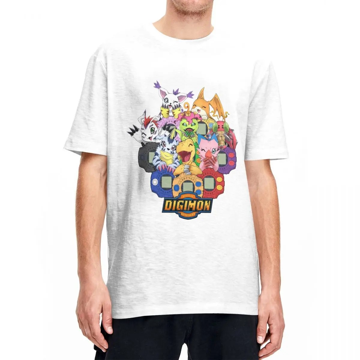 Retro Adventure Team Tshirts Men 100%Cotton Short Sleeve Digimon Nostalgic Anime O-neck Summer Clothing