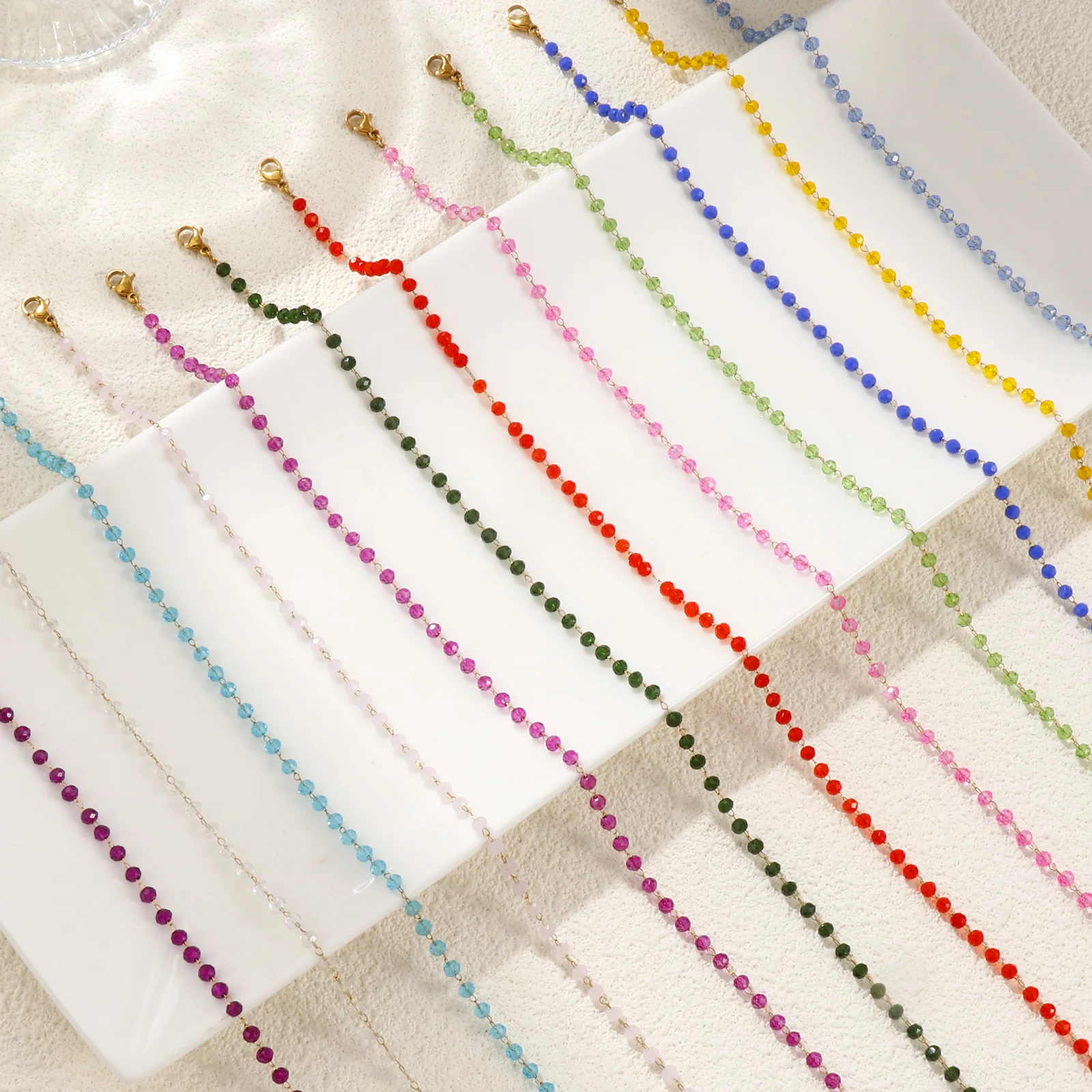 1pc Stainless Steel Necklace Multicolor Round Glass Beaded Chain Necklace For Women Party Club Collar Choker Necklace Jewelry