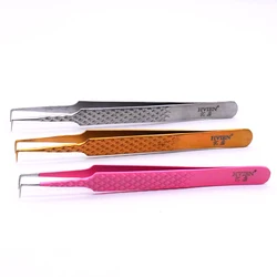 Pink Eyelash Extension Tweezers 90 Degrees Volume Lashes Stainless Steel Accurate Tweezer Non-magnetic Eyelashes Tools Makeup