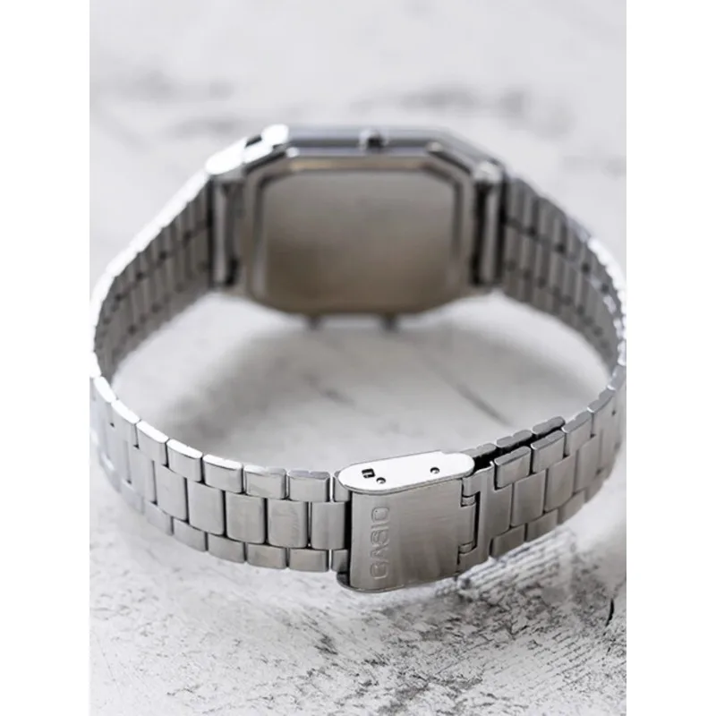 ساعات كاسيو بسوار فولاذي للرجال بشاشة عرض مزدوجة وساعات كوارتز كلاسيكية مربعة مقاومة للماء