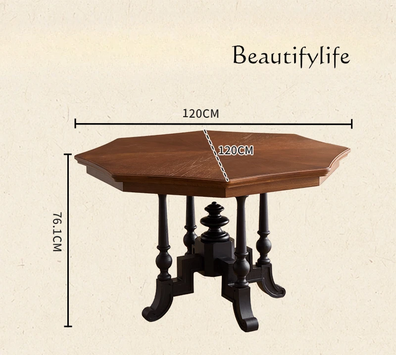 

Medieval solid wood dining table Small household dining table Oak French round table