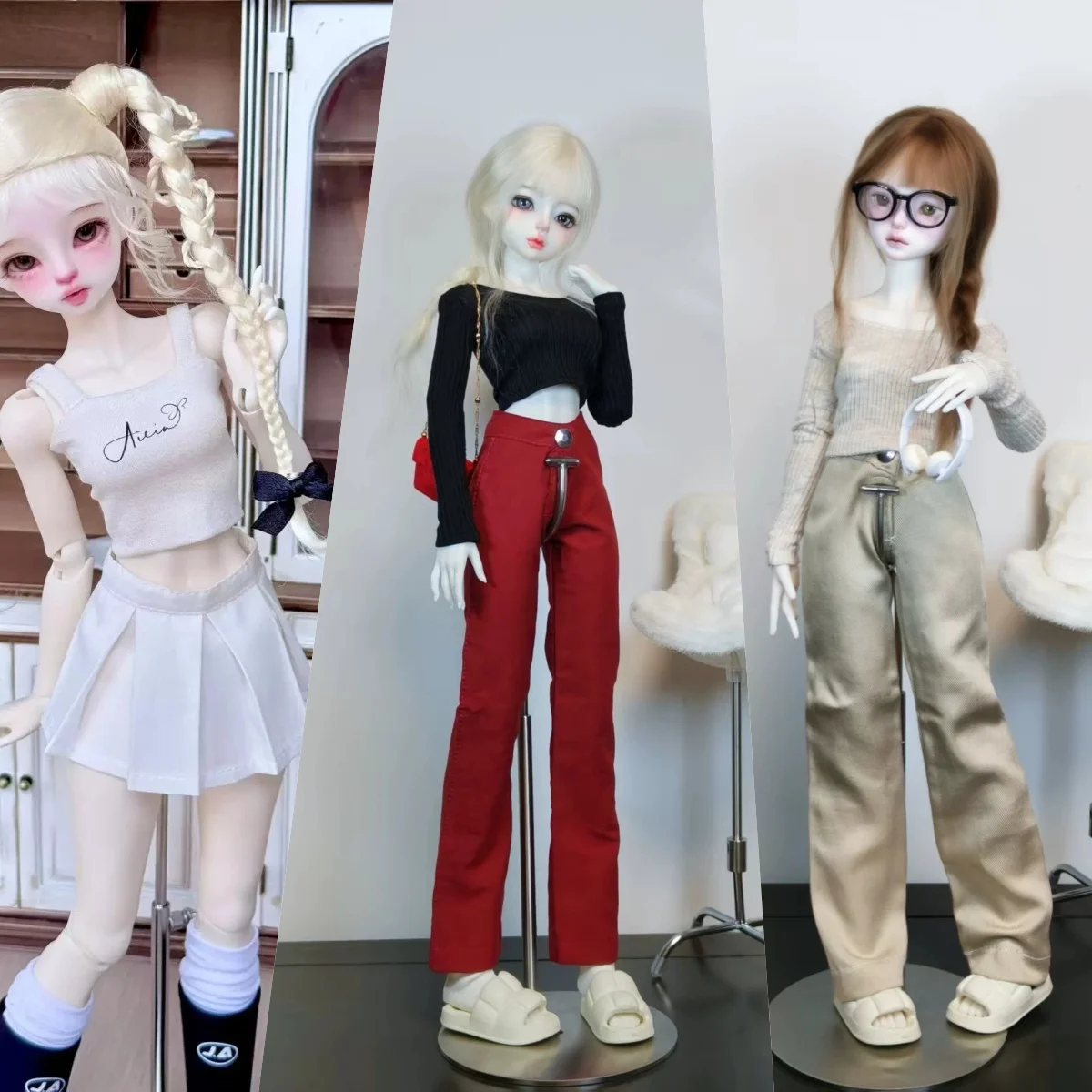 【Nur Kleidung】1/4 Kleidungszubehör für weibliche Puppen, Sportrock-Anzug, Strickpullover, Hose mit geradem Bein, passend für Mädchen-Actionfiguren