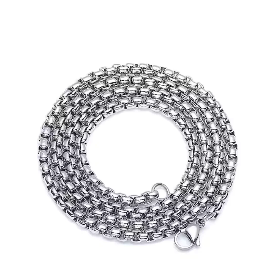 3PCS 316L Stainless Steel Chain Square Round Box Necklace Hip Hop For Men Jewelry Wholesale