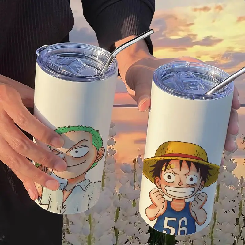 One Piece Anime Roronoa.Zoro Rufy Cartoon 2025 Thermos Tazza di caffè Creativo Personalizzato Tazza di paglia in acciaio inossidabile Regalo di festa